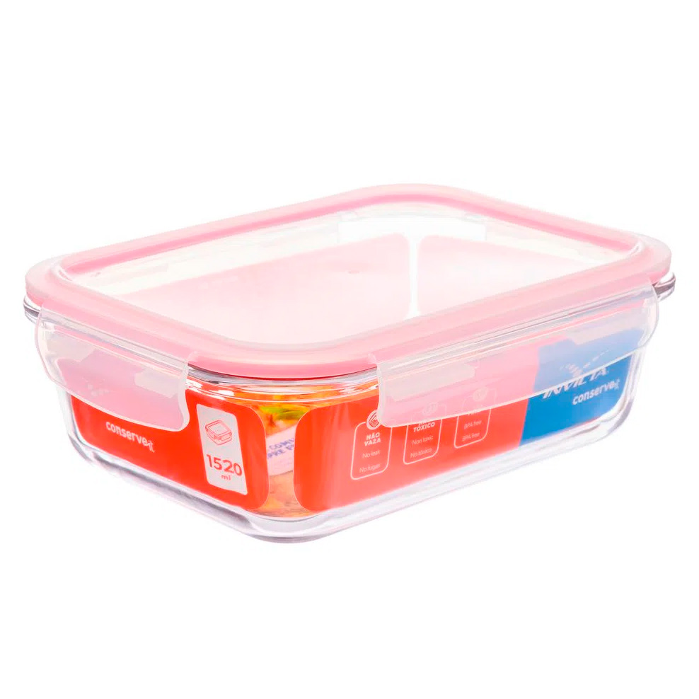 CONTENEDOR DE ALIMENTOS HERMETICO RECTANGULAR GOMA ROJA 1520 ML.