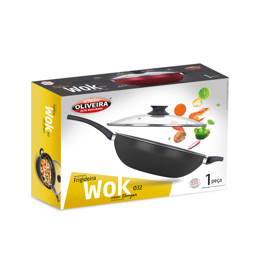 EXTRA FLON WOK C/TAPA EN CAJA  - 32 CMS.