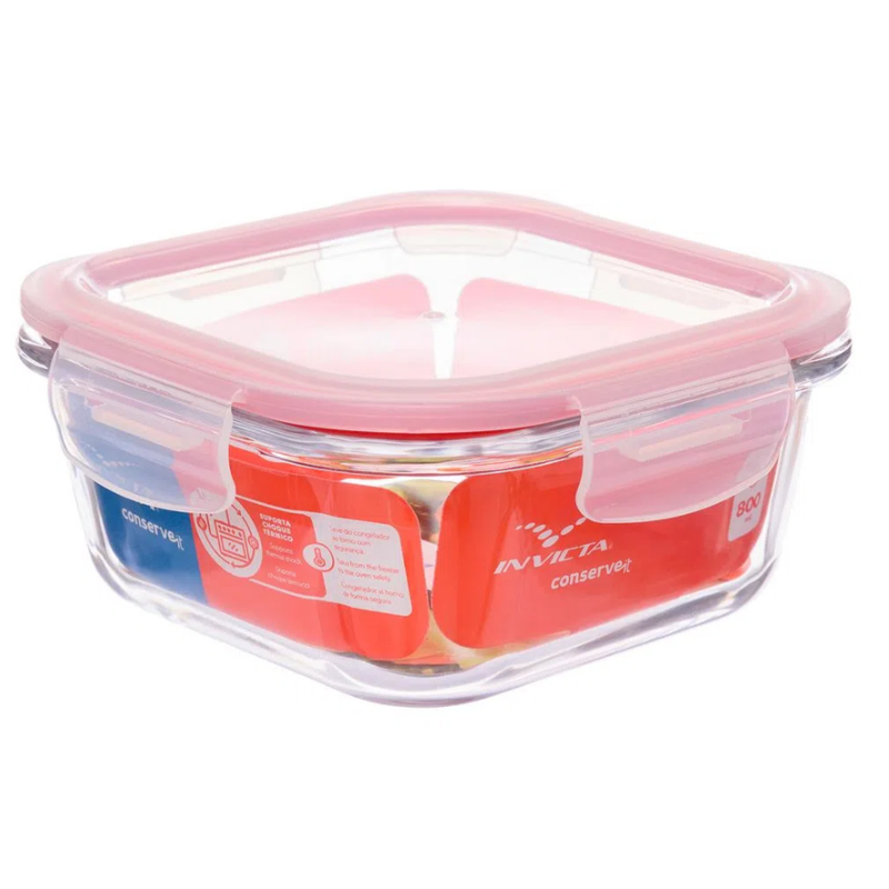 CONTENEDOR DE ALIMENTOS HERMETICO CUADRADO GOMA ROJA 1100 ML.
