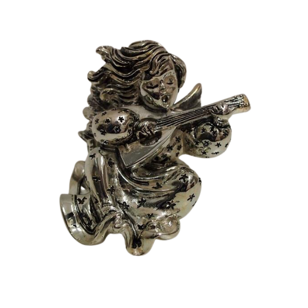 ANGEL CON GUITARRA Sentado PLATINA 10 CMS.