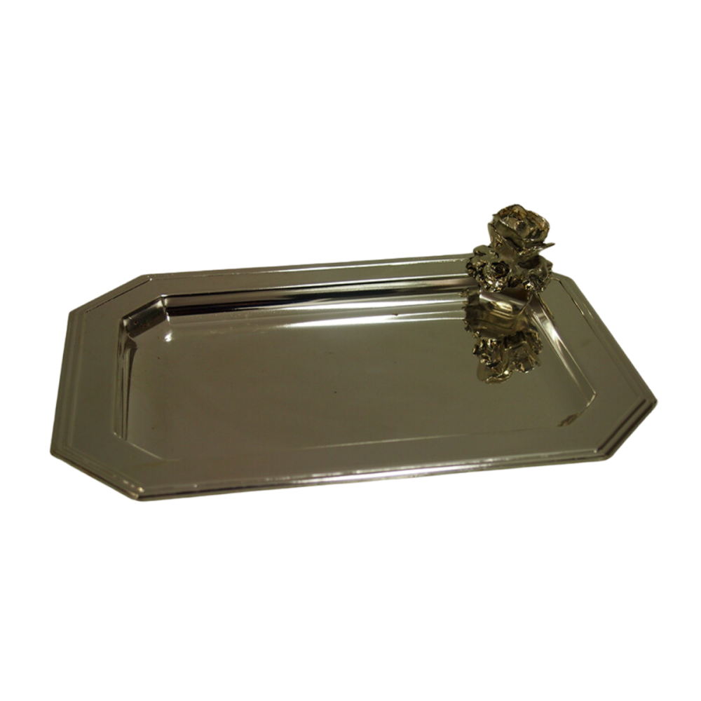 BANDEJA CON UNA ROSA  - PLATINA � 26 x 20 CMS.