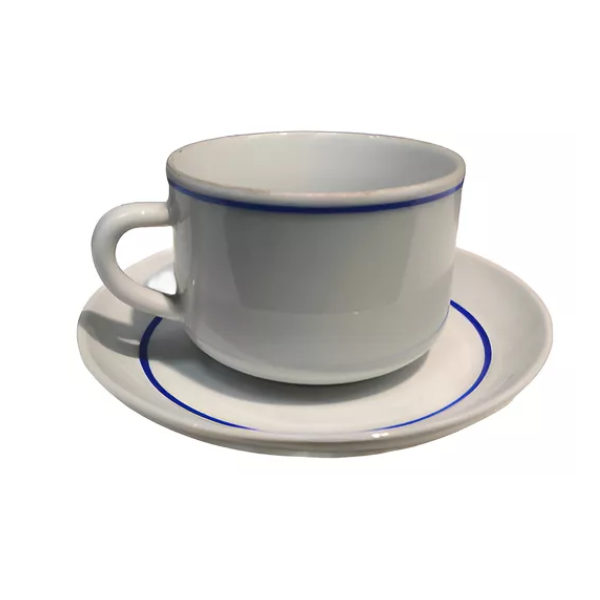 TAZA DESAYUNO con PLATO con VIROLA Azul x 6