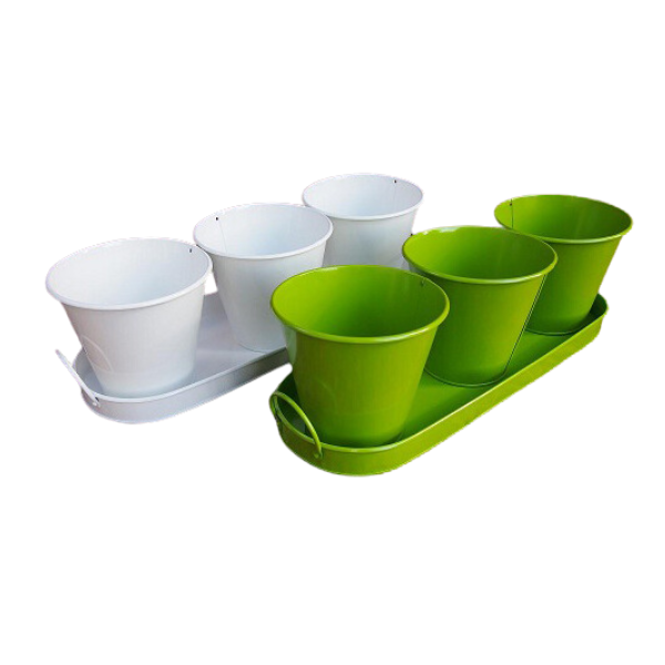 MACETA X3 ZINC con BANDEJA - DIAMETRO: 15 CMS.-COLORES: VERDE-BLANCO